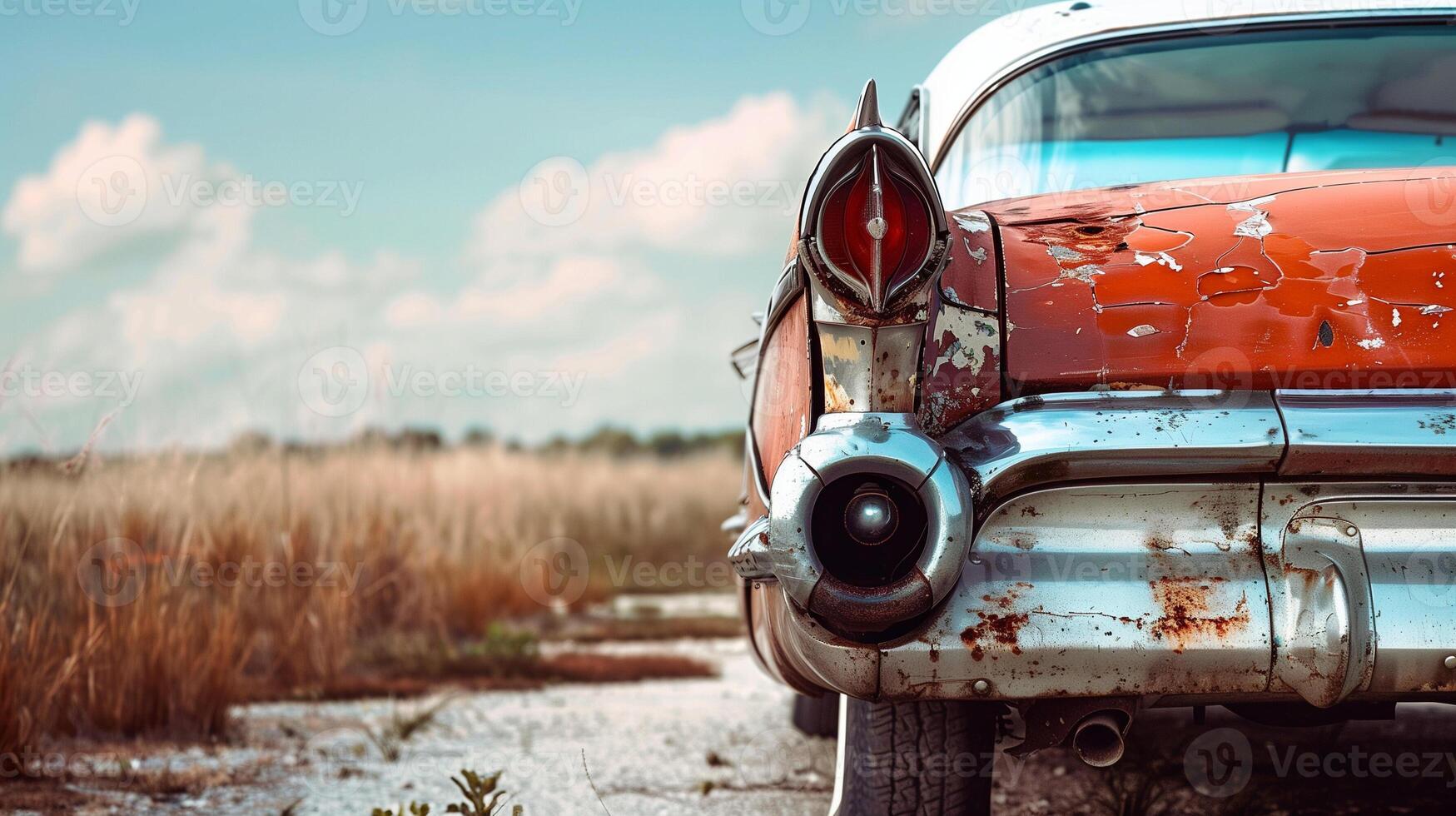 A car with a rear view of the rear hood and headlights on a beautiful background photo