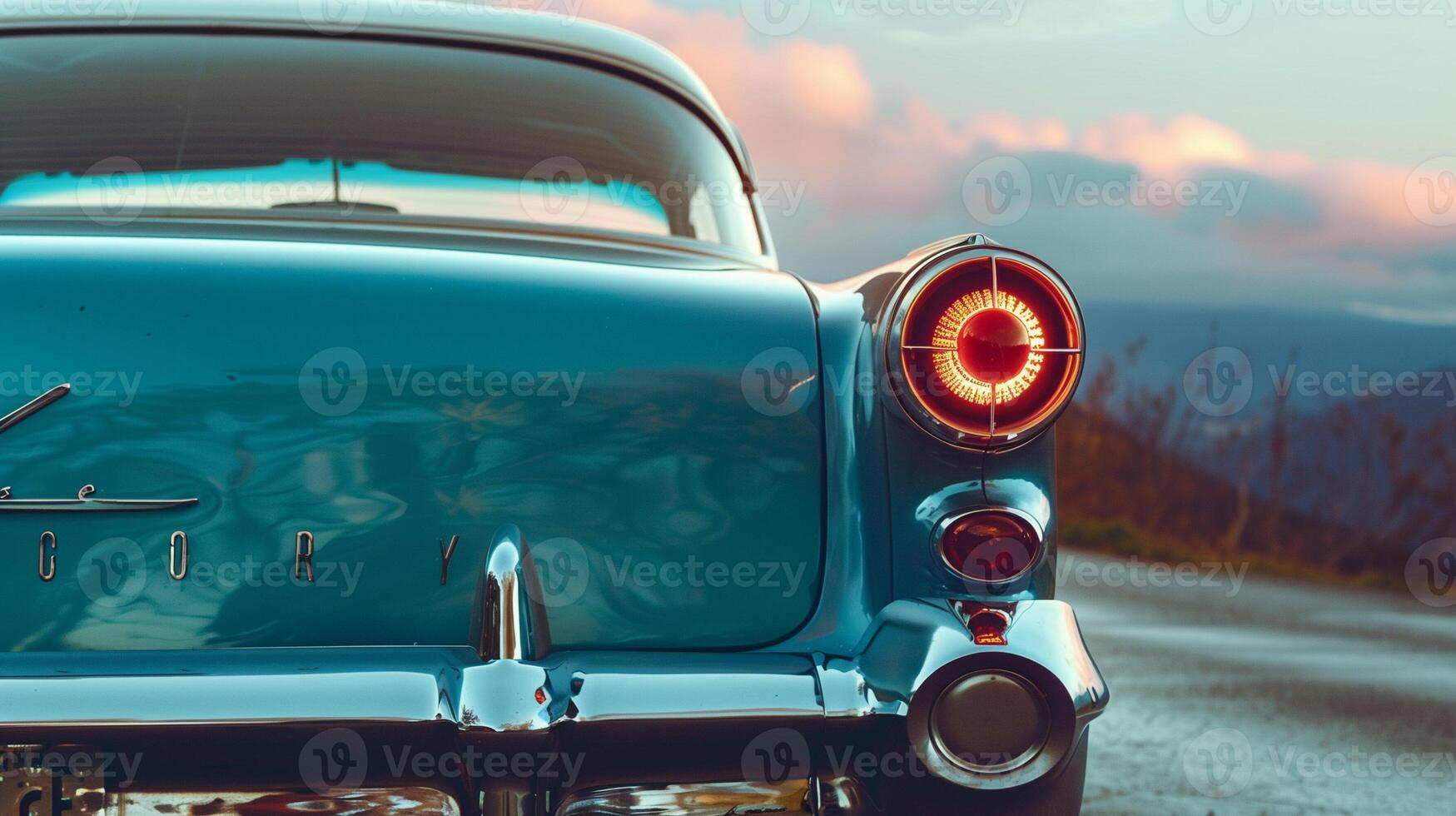 A car with a rear view of the rear hood and headlights on a beautiful background photo