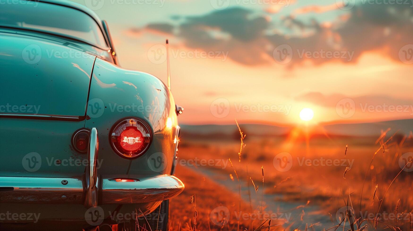 A car with a rear view of the rear hood and headlights on a beautiful background photo
