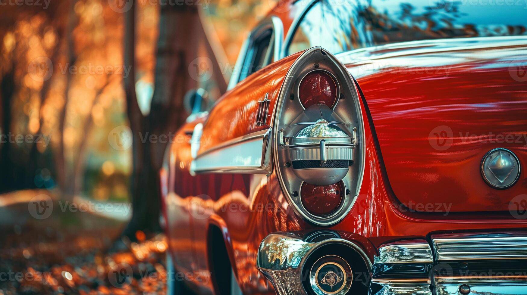A car with a rear view of the rear hood and headlights on a beautiful background photo