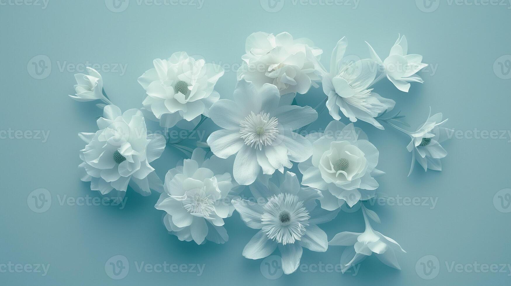 Beautiful flower branches and buds on one colored floral plain background photo