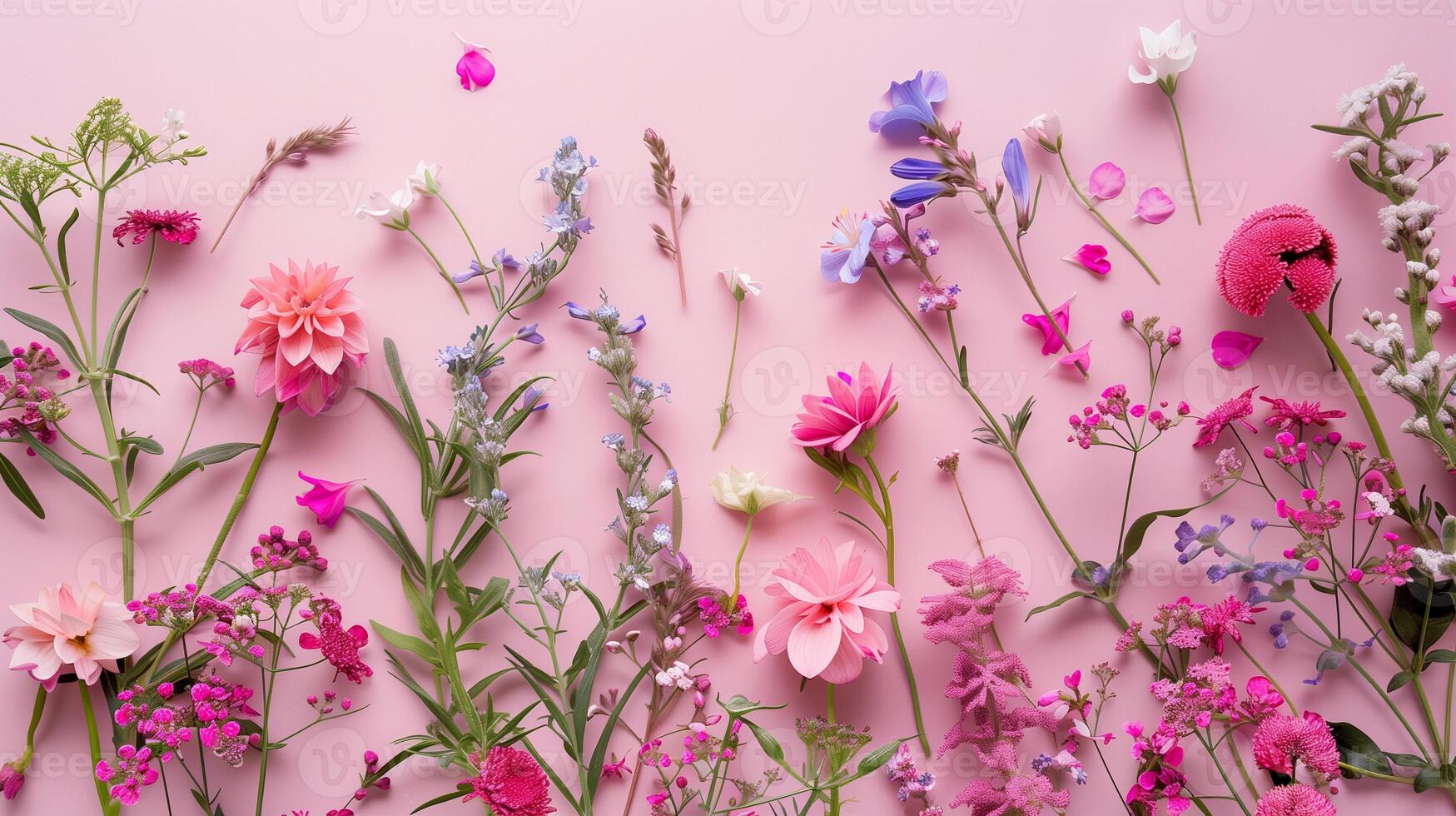 Beautiful flower branches and buds on one colored floral plain ...