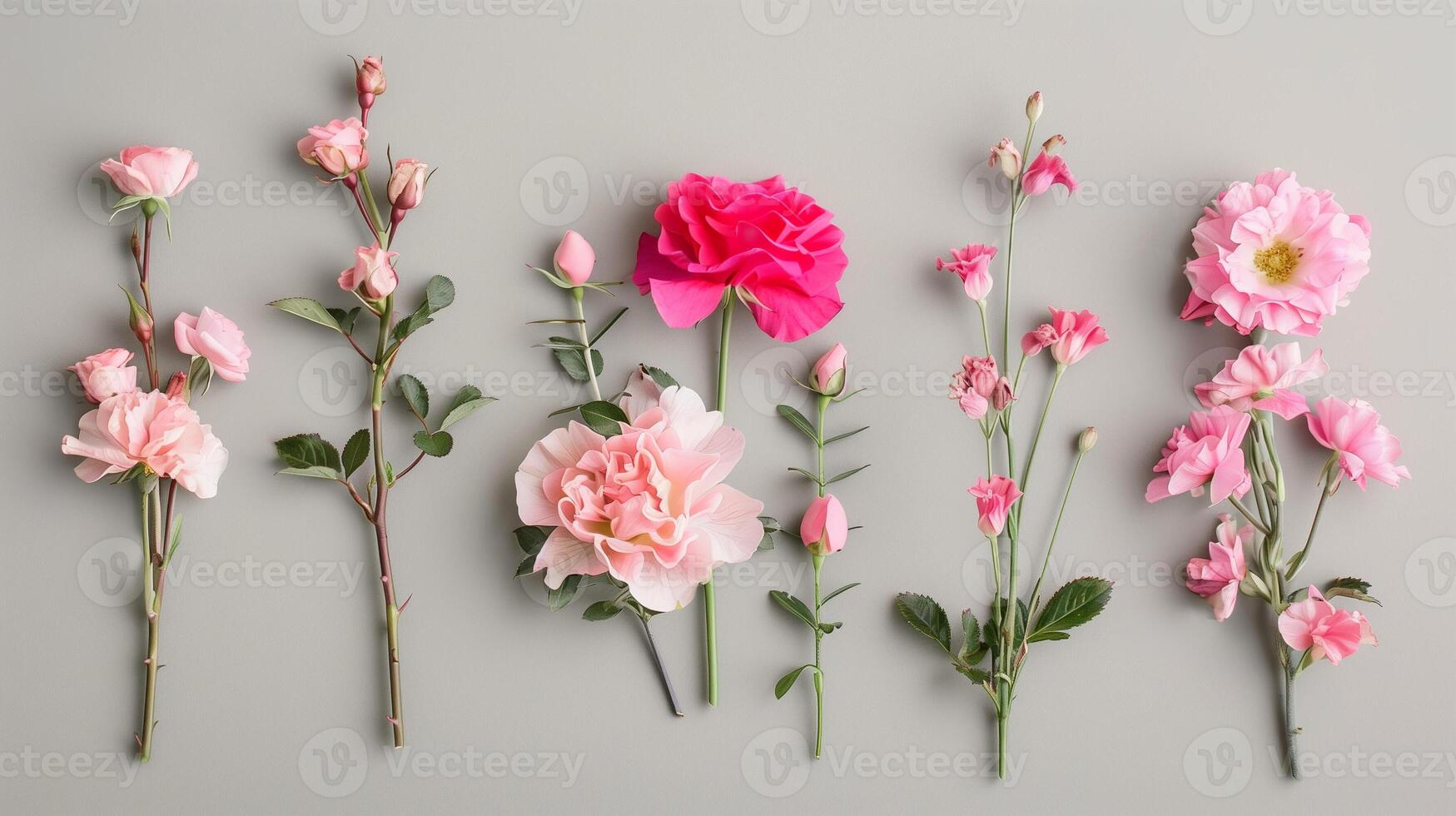 Beautiful flower branches and buds on one colored floral plain background photo