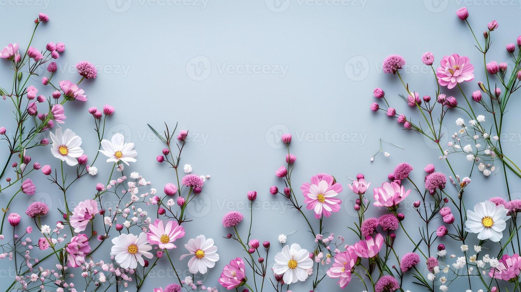 Beautiful flower branches and buds on one colored floral plain background photo