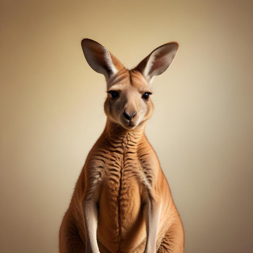 a kangaroo standing on its hind legs in front of a gray background photo