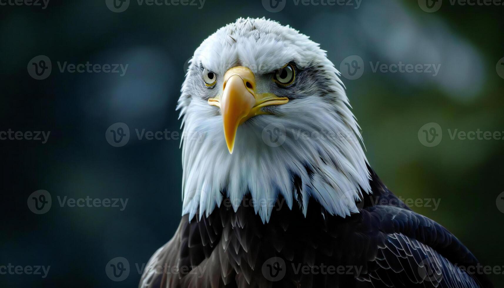 A bird of prey with a distinctive appearance, a bald eagle, in close-up photo