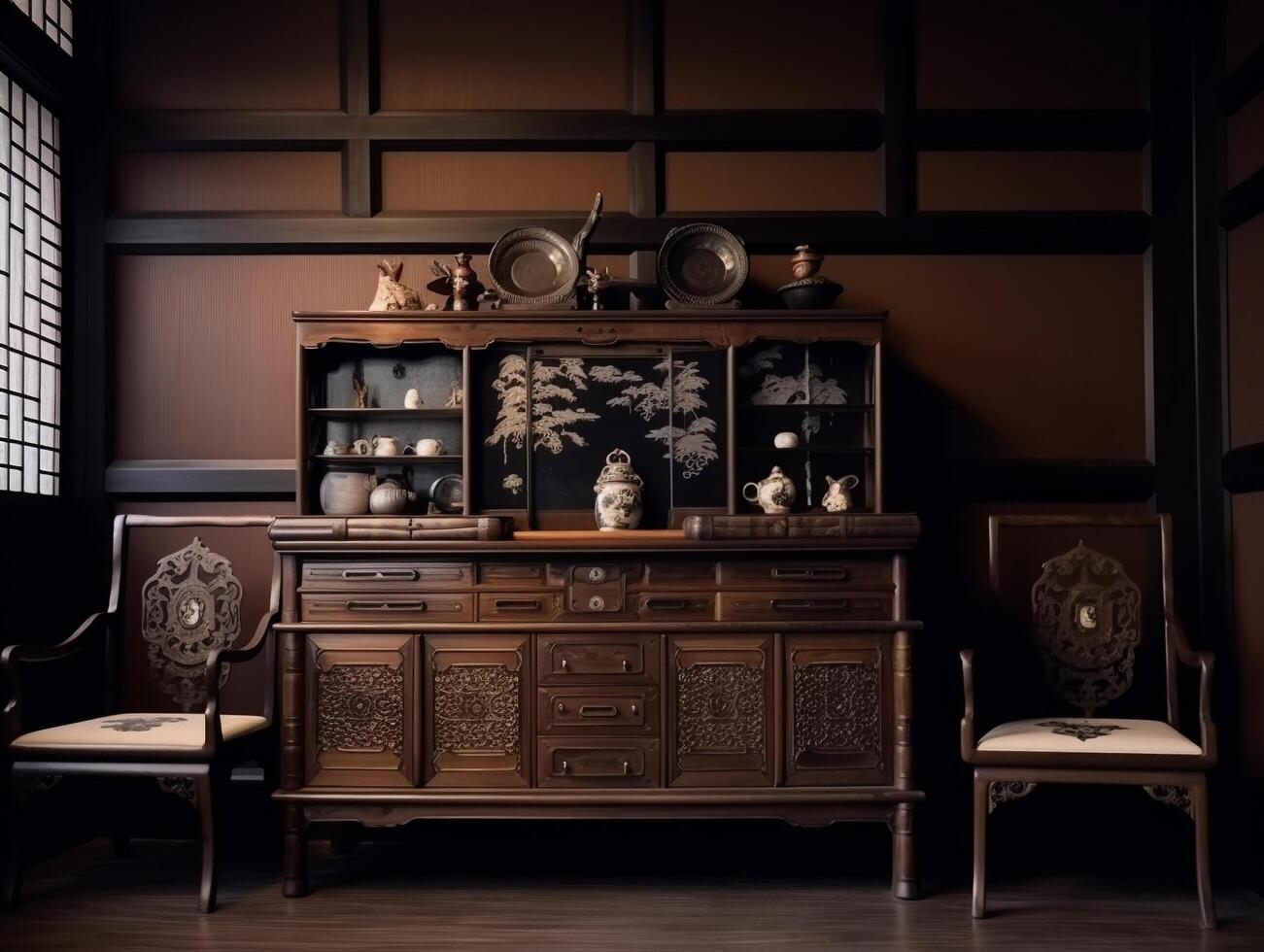 Japanese furniture with classical ornaments photo