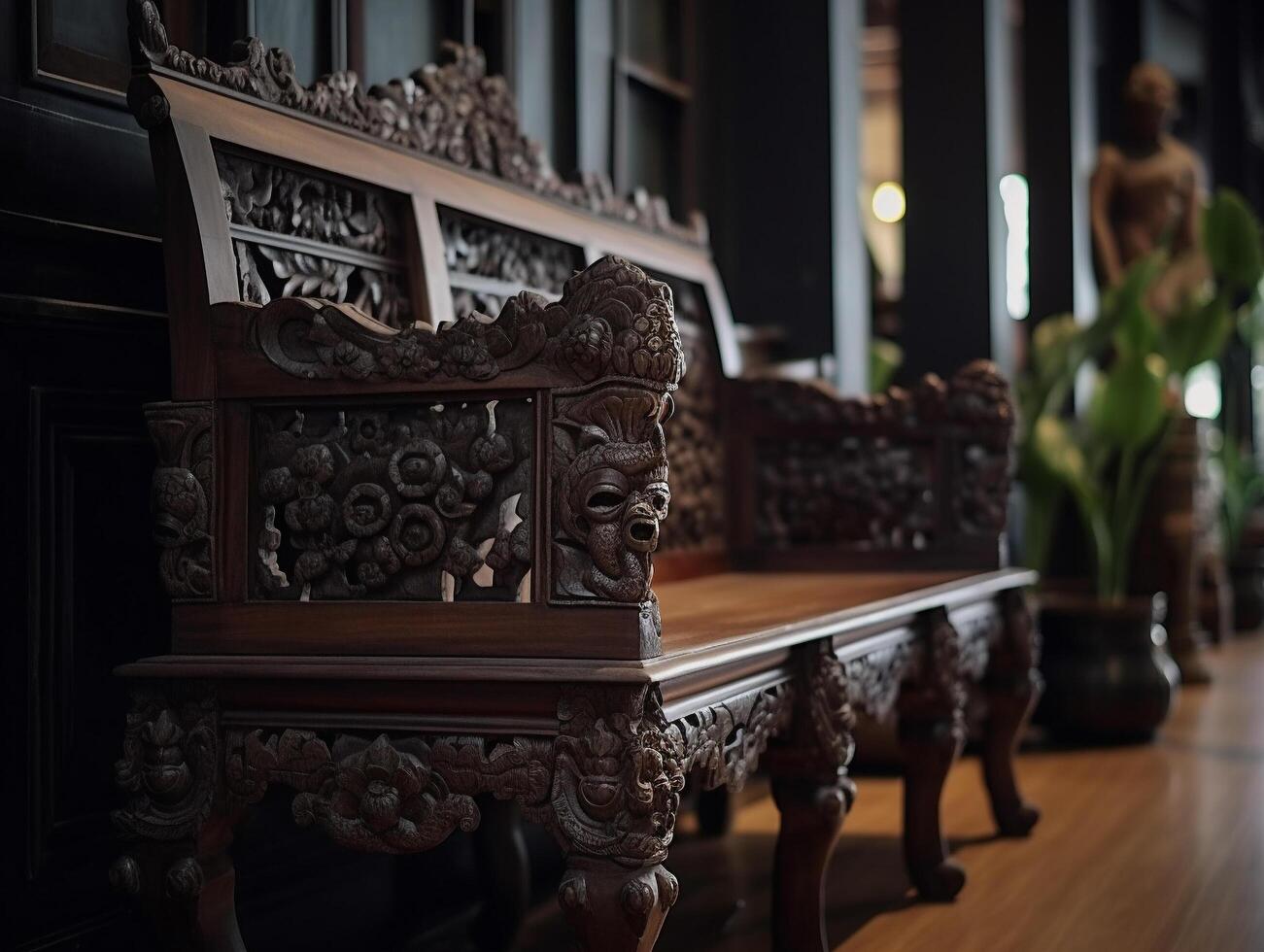 Indonesian Javanese furniture with classical ornaments photo