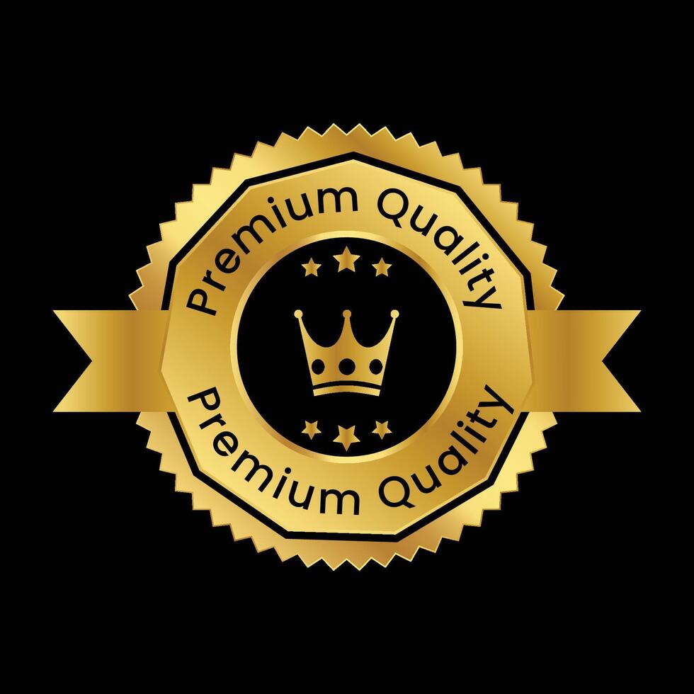 premium quality label with gold ribbon on black background vector