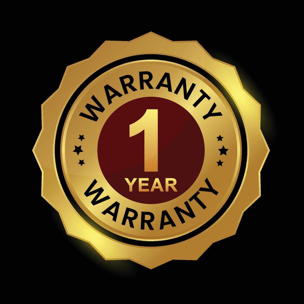 Warranty 1 year label gold black style design vector