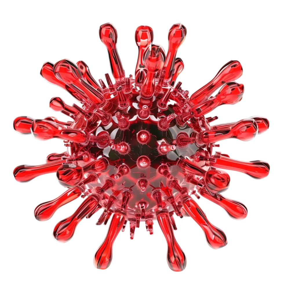 Red Virus with Small Drops, Microscopic Pathogen Concept AI-Generative png