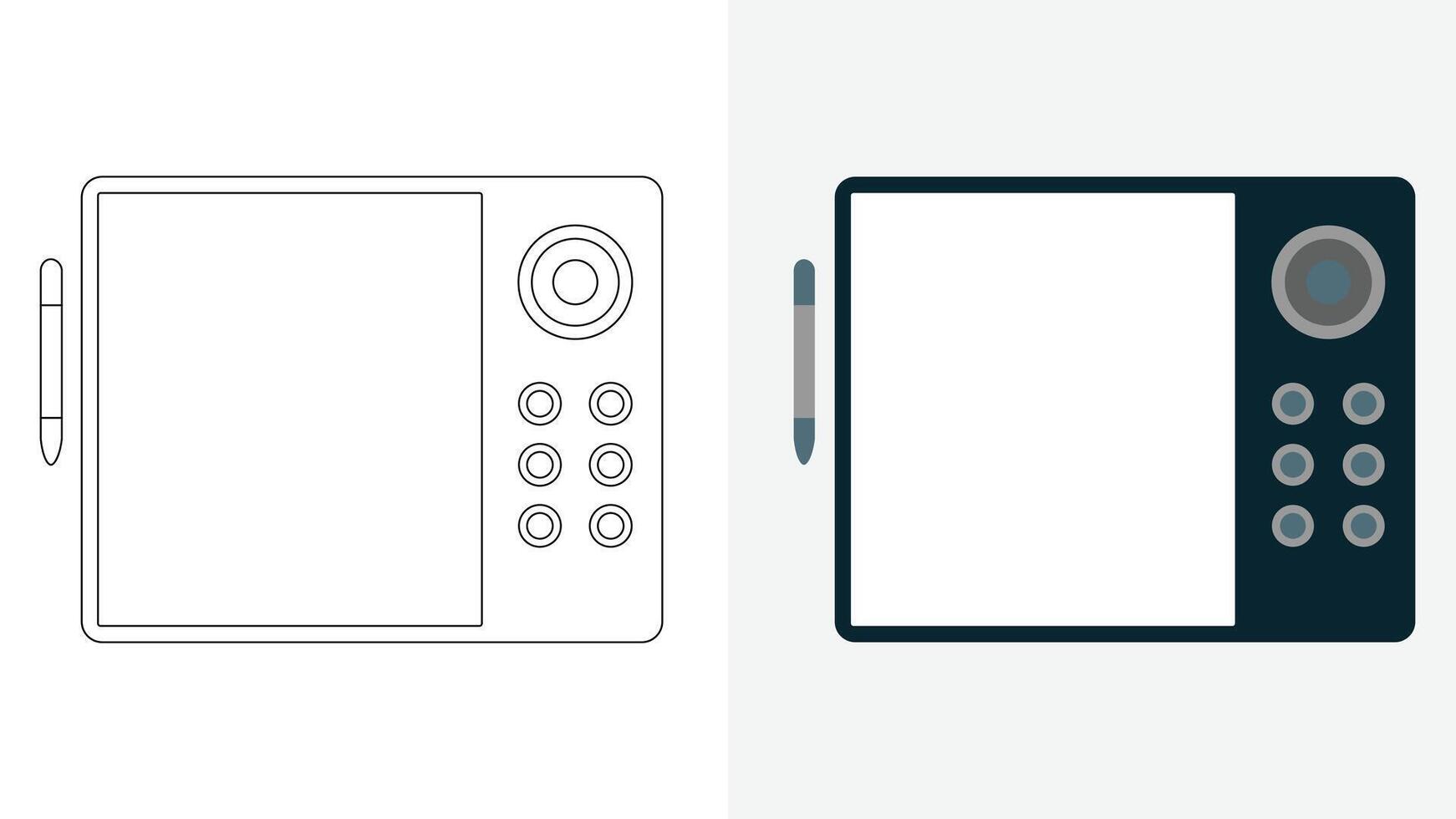 Note-taking Pad, Board, Slate, Drawing Tablet, and Record Illustration of a digital notepad with pen, handwriting pad, and paperless graphic tablet vector