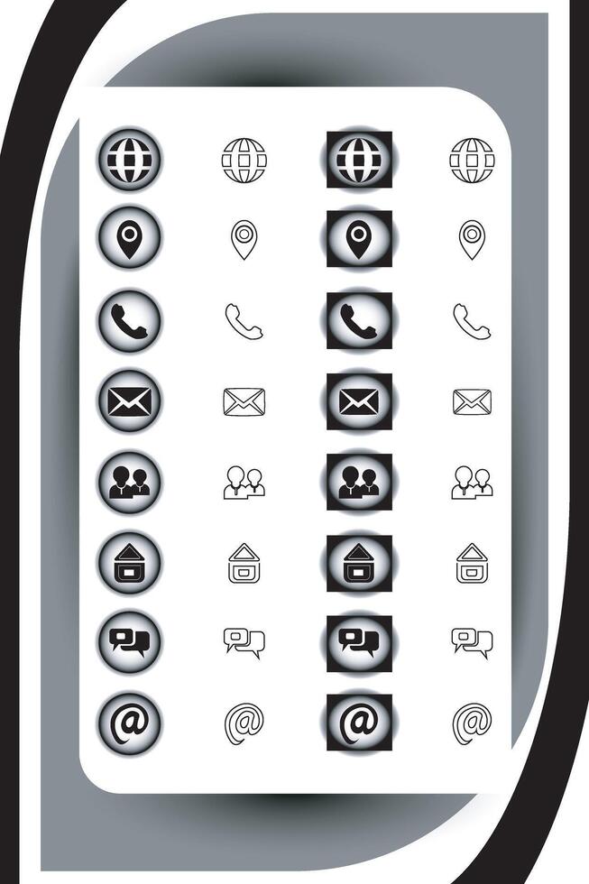 Contact related icon set, Essential Flat Stroke Circular Web Icon Set Phone Contact Location Button, Web icon, contact us icon, address, location, email, phone, Contact information symbols collection vector