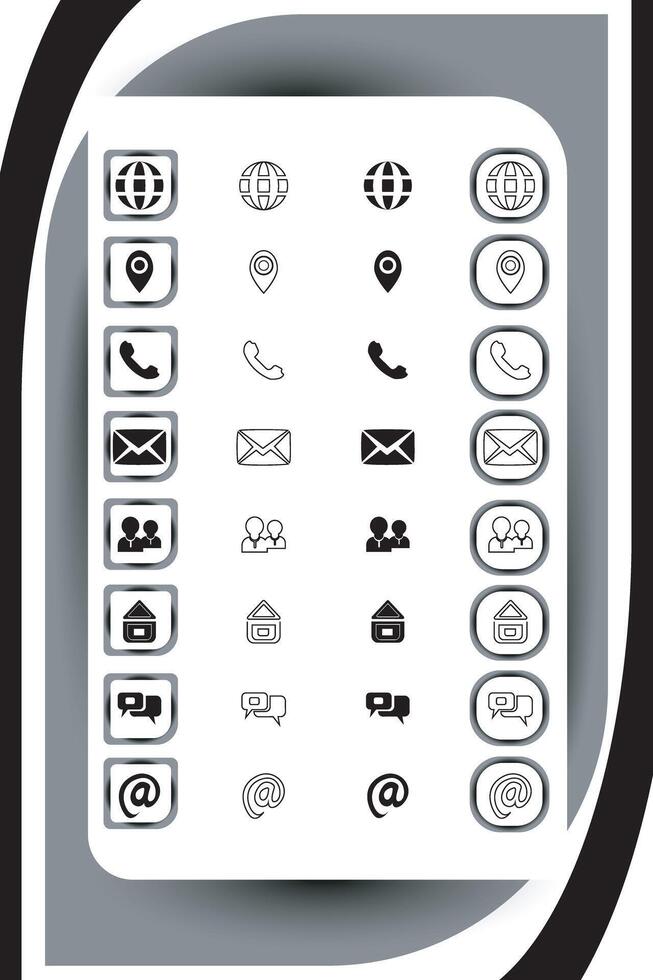 Contact related icon set, Essential Flat Stroke Circular Web Icon Set Phone Contact Location Button, Web icon, contact us icon, address, location, email, phone, Contact information symbols collection vector