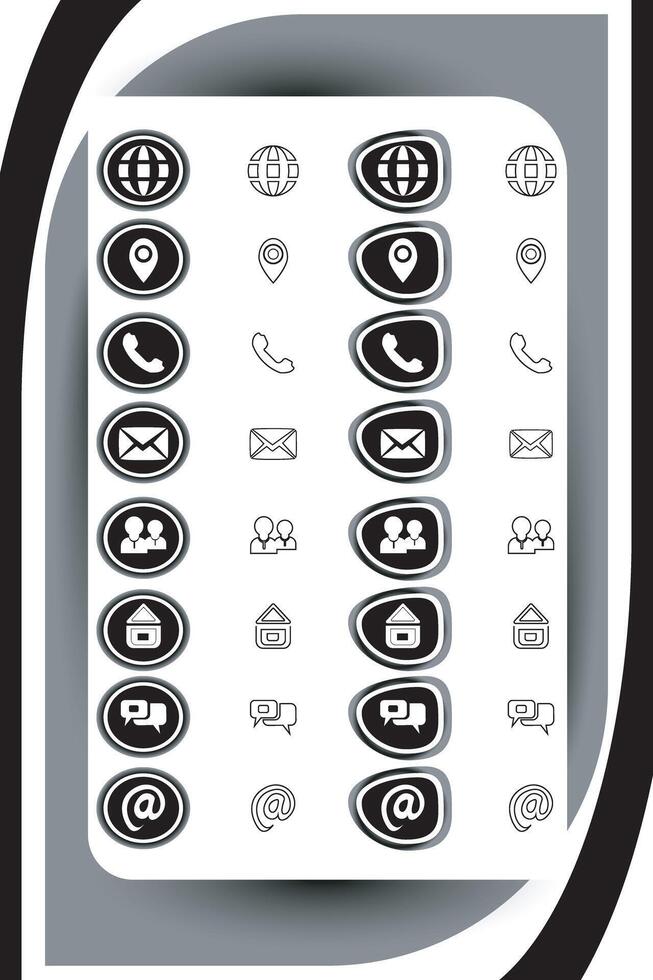 Contact related icon set, Essential Flat Stroke Circular Web Icon Set Phone Contact Location Button, Web icon, contact us icon, address, location, email, phone, Contact information symbols collection vector