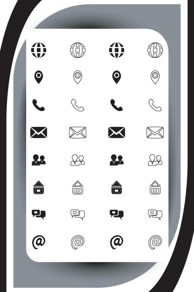 Contact related icon set, Essential Flat Stroke Circular Web Icon Set Phone Contact Location Button, Web icon, contact us icon, address, location, email, phone, Contact information symbols collection vector