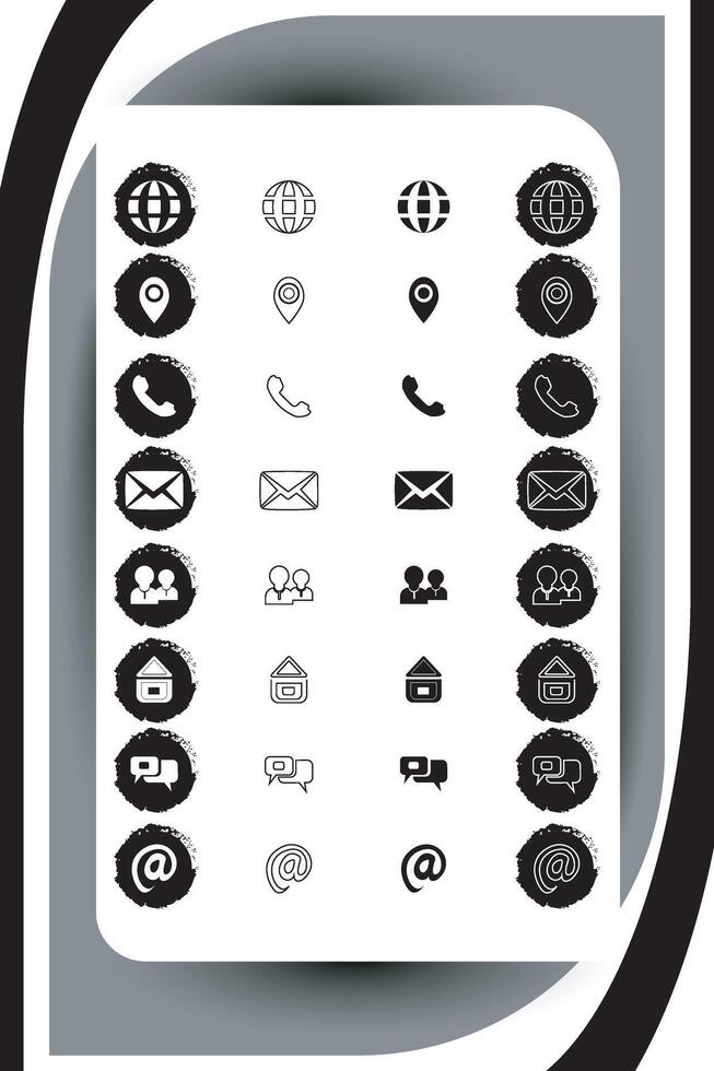 Contact related icon set, Essential Flat Stroke Circular Web Icon Set Phone Contact Location Button, Web icon, contact us icon, address, location, email, phone, Contact information symbols collection vector