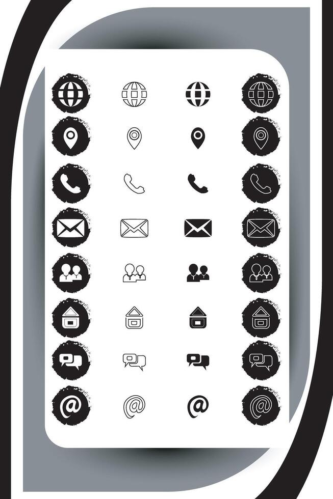 Contact related icon set, Essential Flat Stroke Circular Web Icon Set Phone Contact Location Button, Web icon, contact us icon, address, location, email, phone, Contact information symbols collection vector