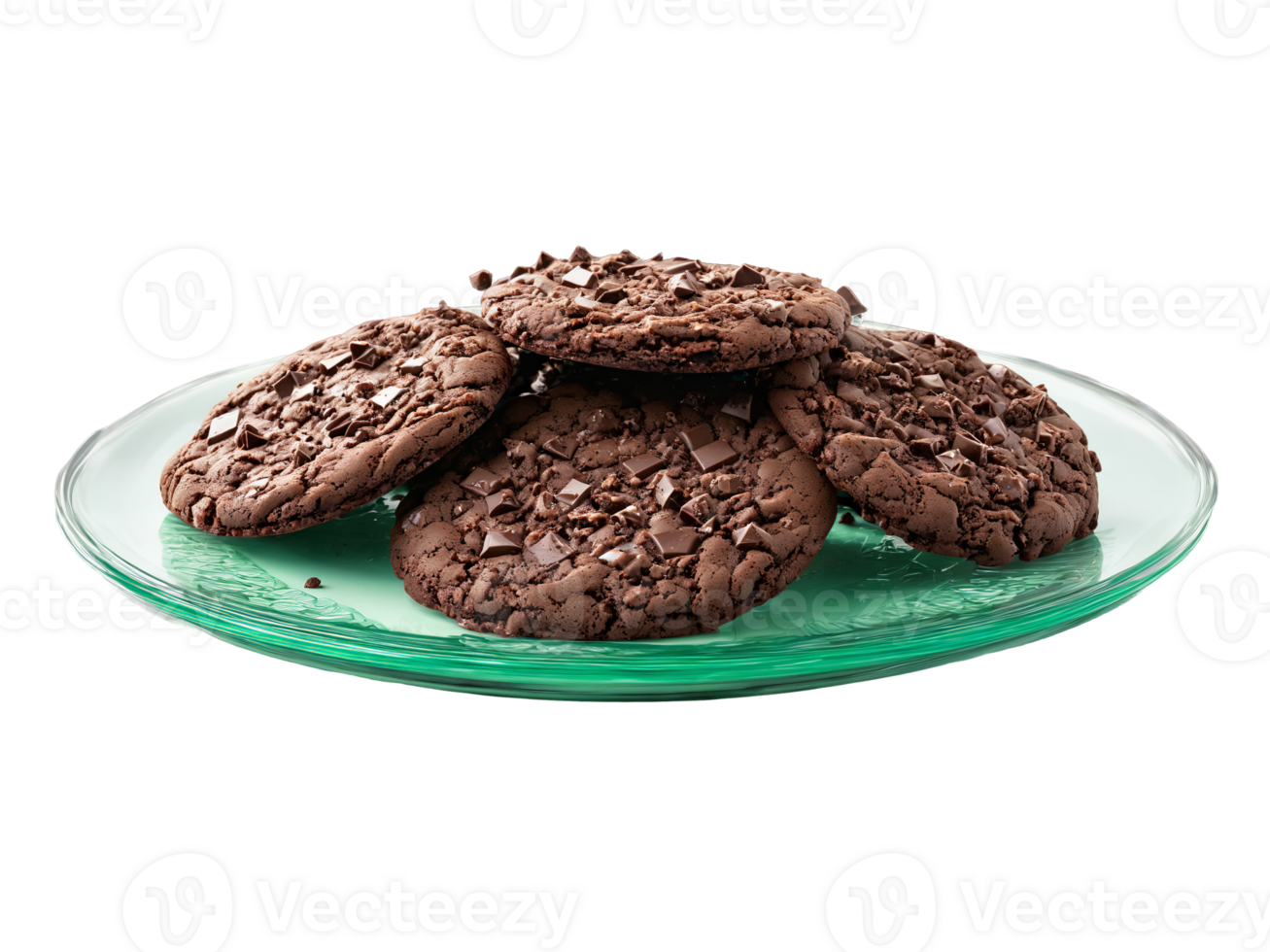 Cookies double chocolate mint with a fudgy texture on a transparent glass plate minty png