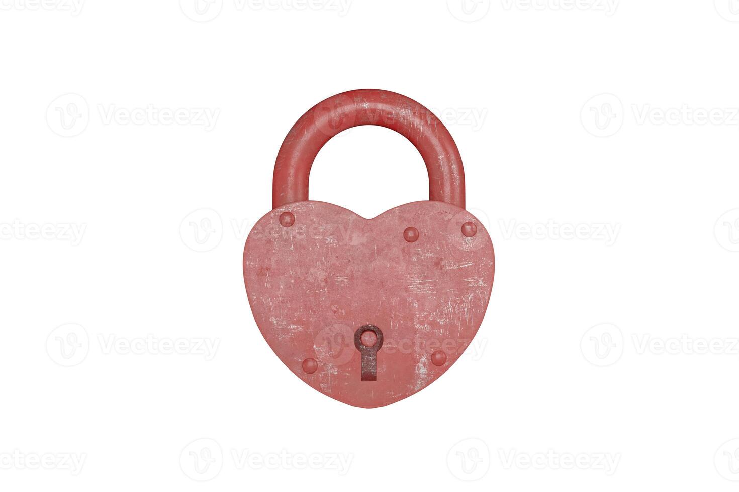 Heart-shaped lock isolated on white background, 3D rendering. photo