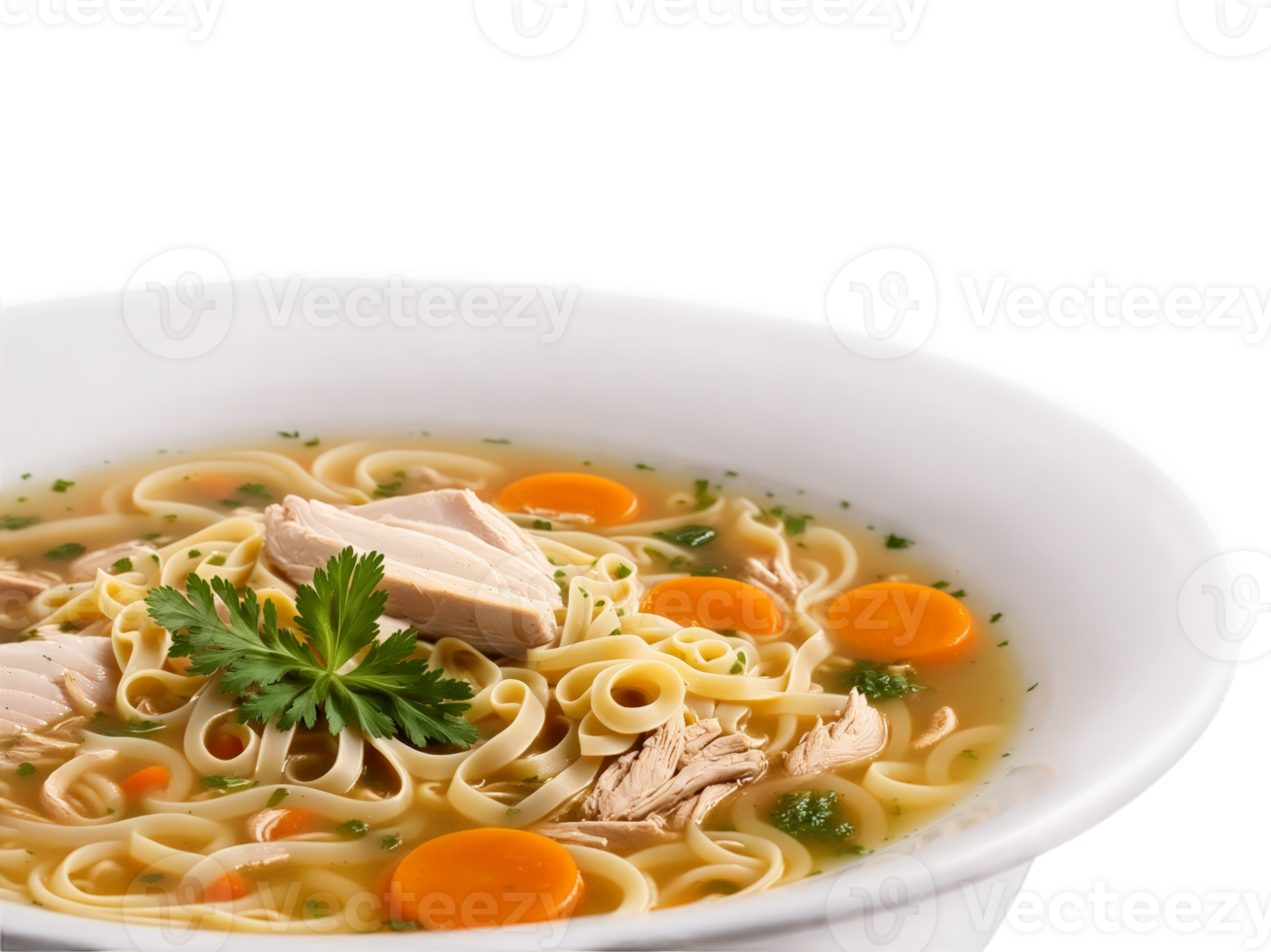Chicken Noodle Soup steaming bowl of chicken noodle soup against soothing white png