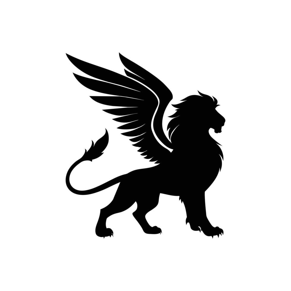 winged lion emblem ancient symbol illustration lion logo vector