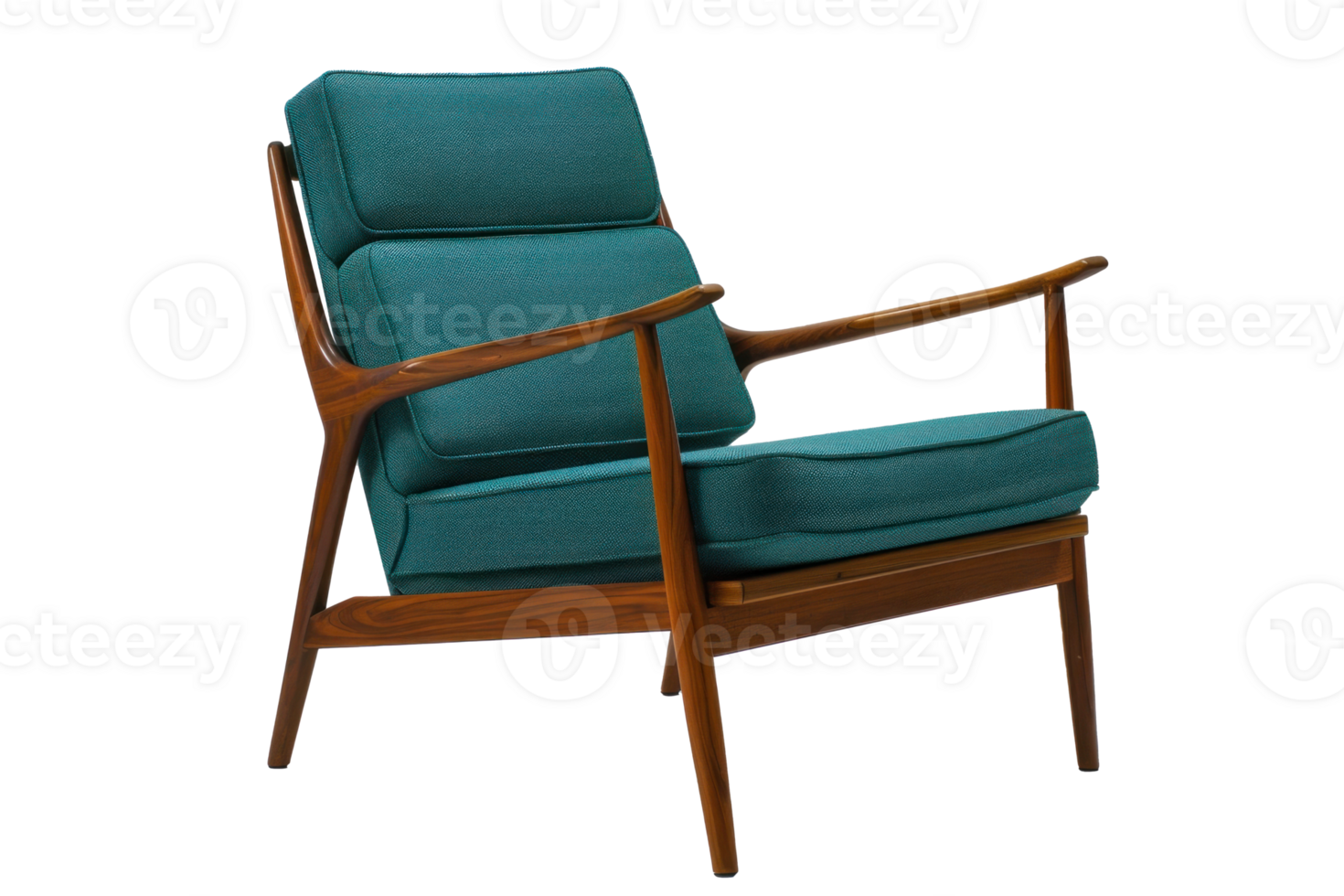 Mid century modern armchair sleek wooden frame and upholstery isolated on transparent background png