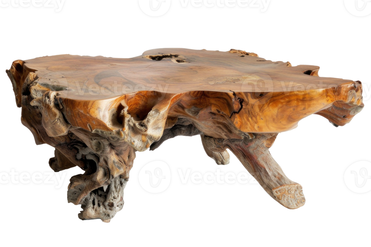 Teak root coffee table isolated on transparent background png