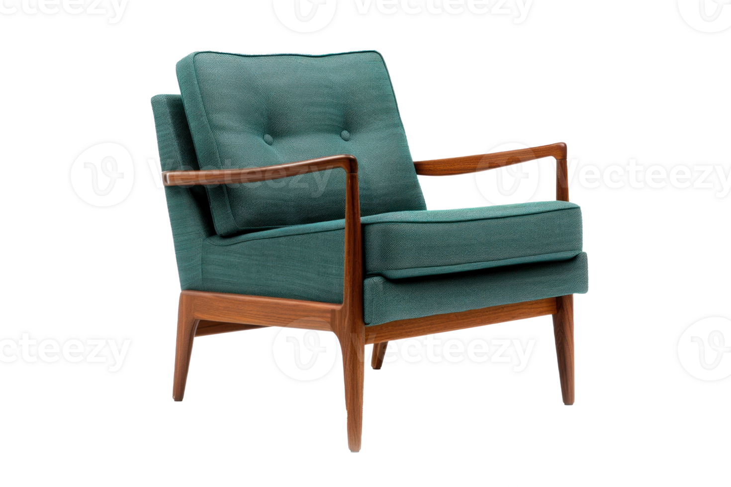 Mid century modern armchair sleek wooden frame and upholstery isolated on transparent background png