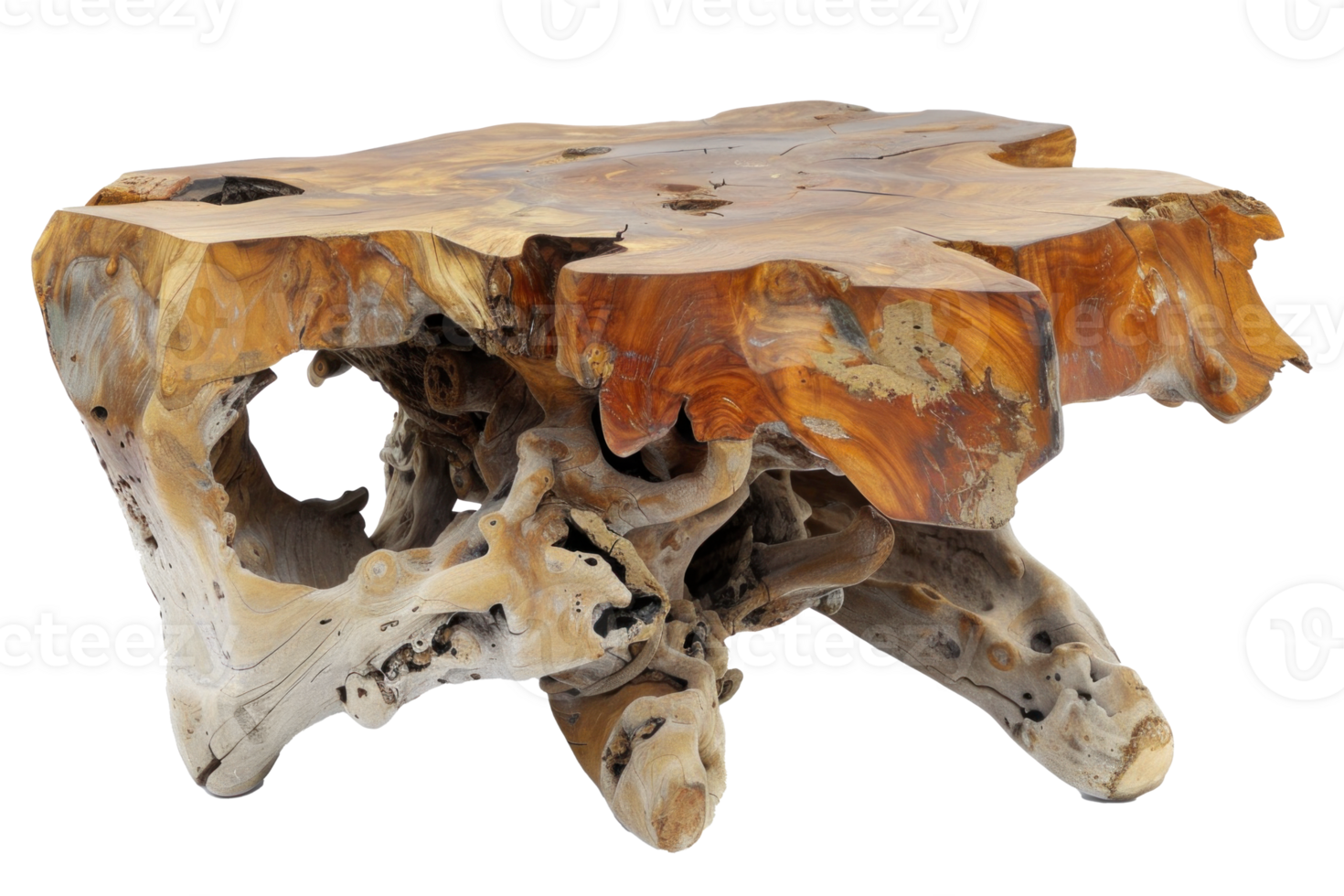 Teak root coffee table isolated on transparent background png