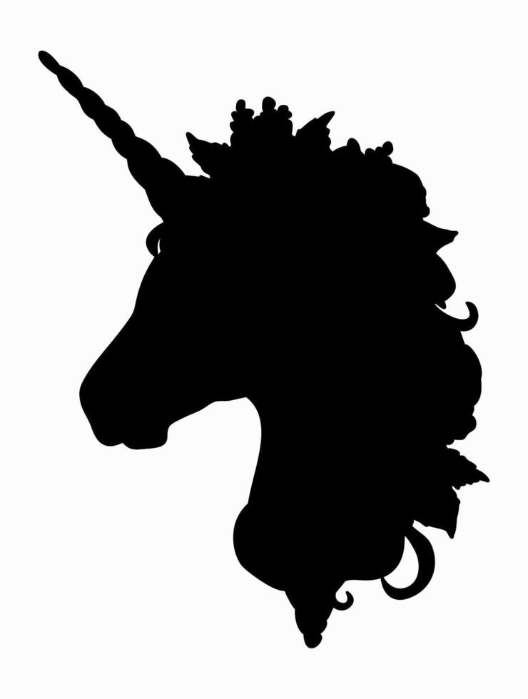 Unicorn head in profile. Black silhouette. isolated illustration vector