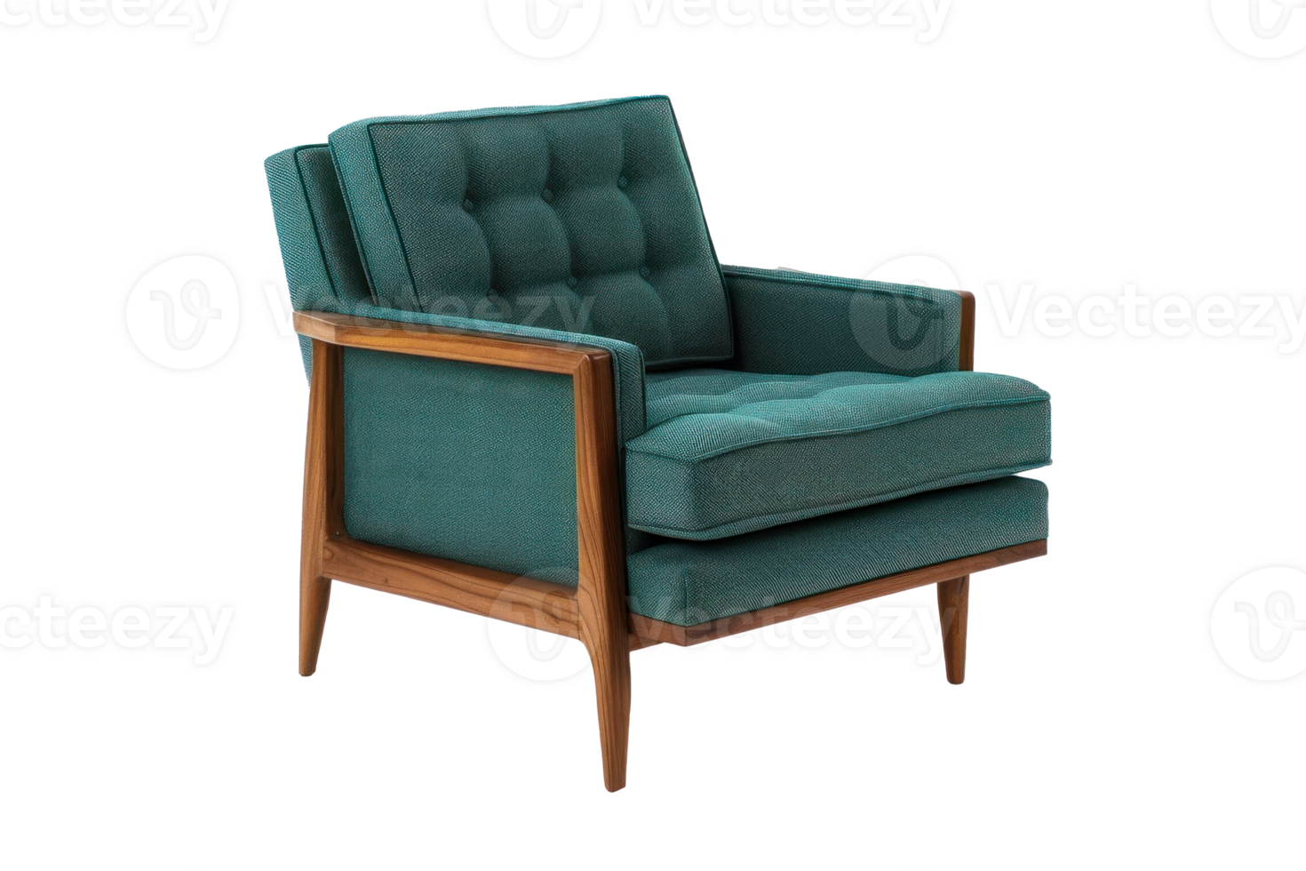 Mid century modern armchair sleek wooden frame and upholstery isolated on transparent background png
