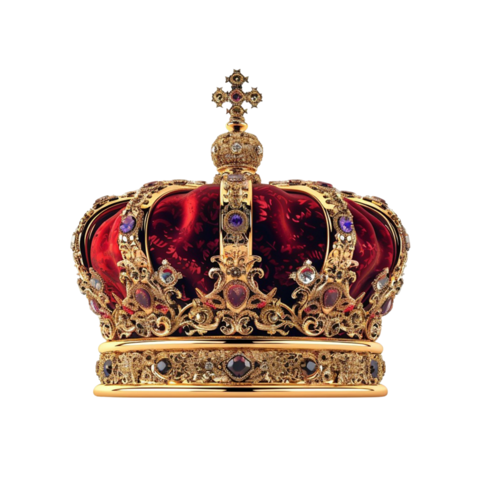 a crown with red and gold decorations on it png