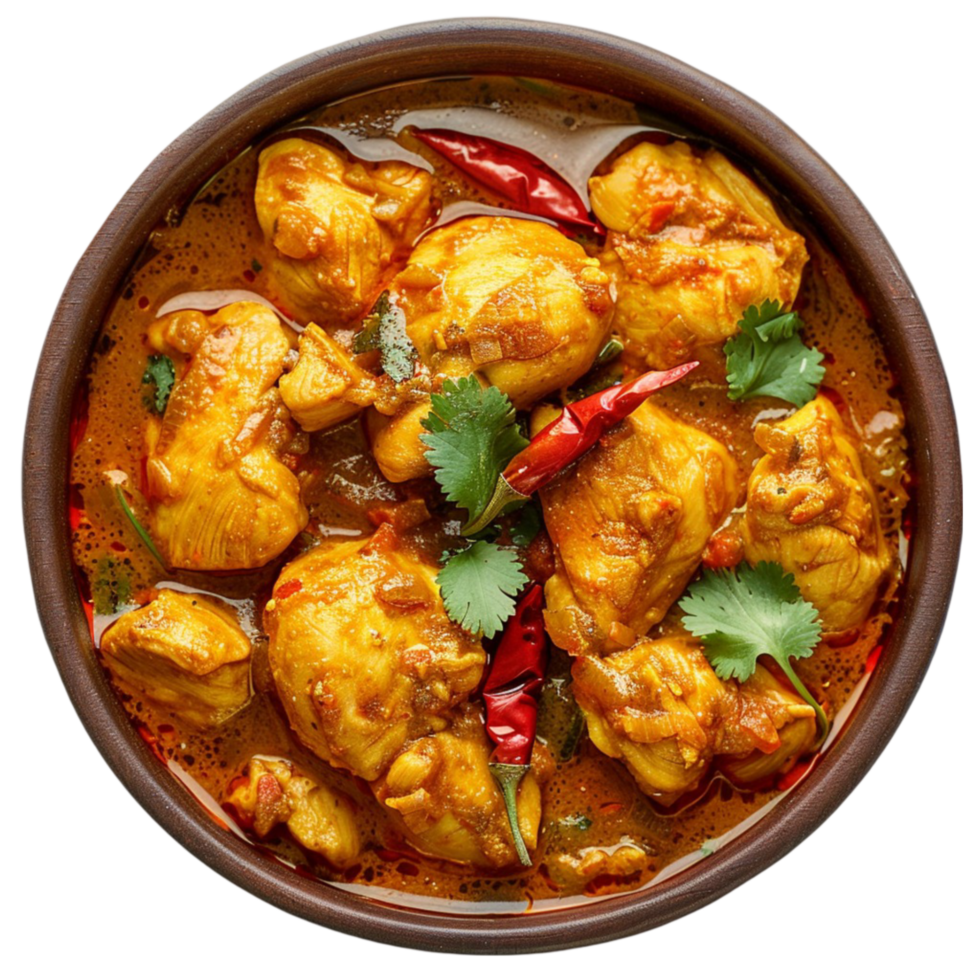 chicken curry in a bowl with cilantro and chili png