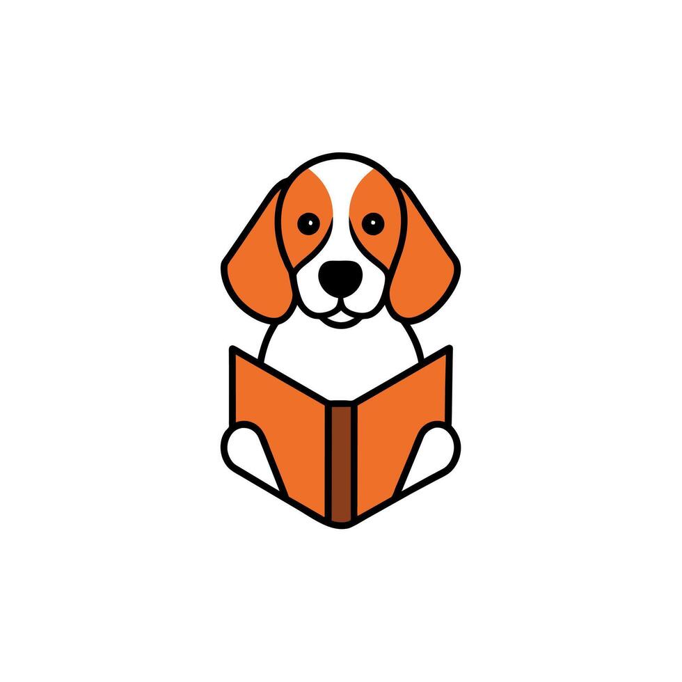 Beagle dog reading icon illustration vector