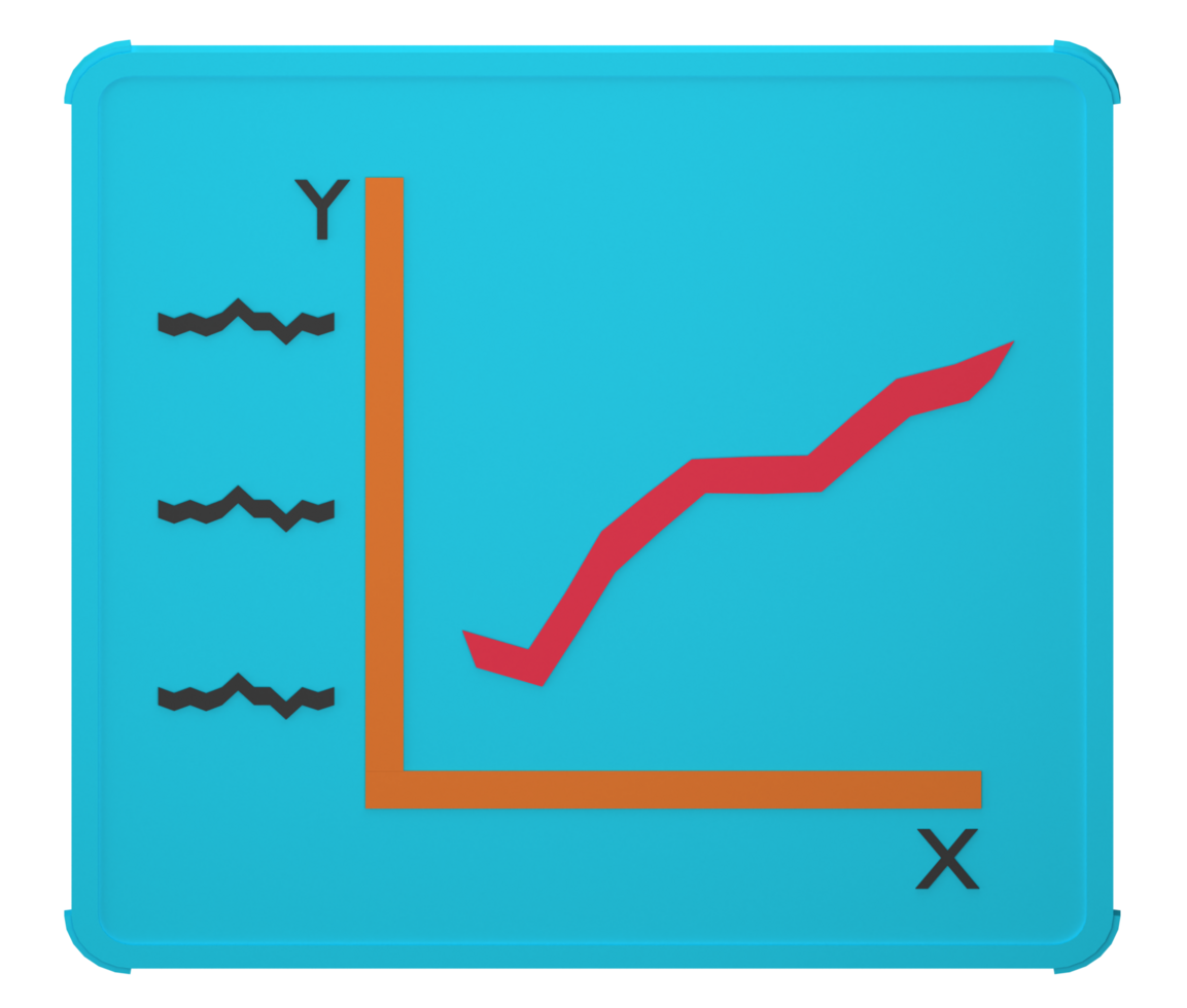 3D image illustrations of line graph with combination blue, black, pink, and orange color. Facing forward png
