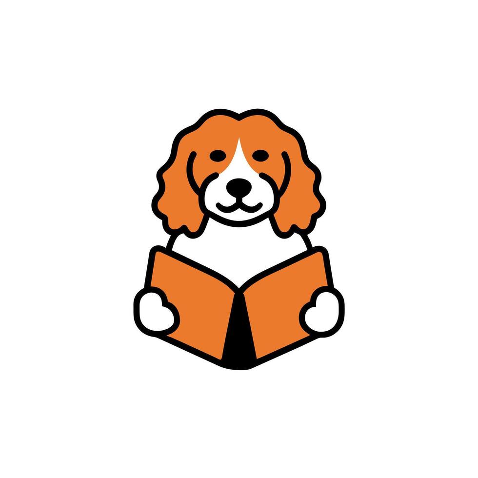 Bernedoodle dog reading icon illustration vector