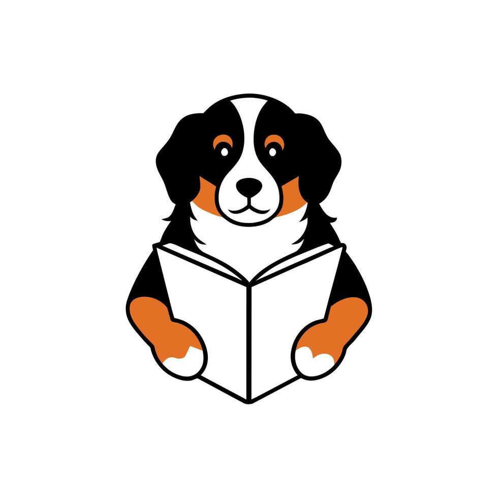 Bernese Shepherd dog reading icon illustration vector