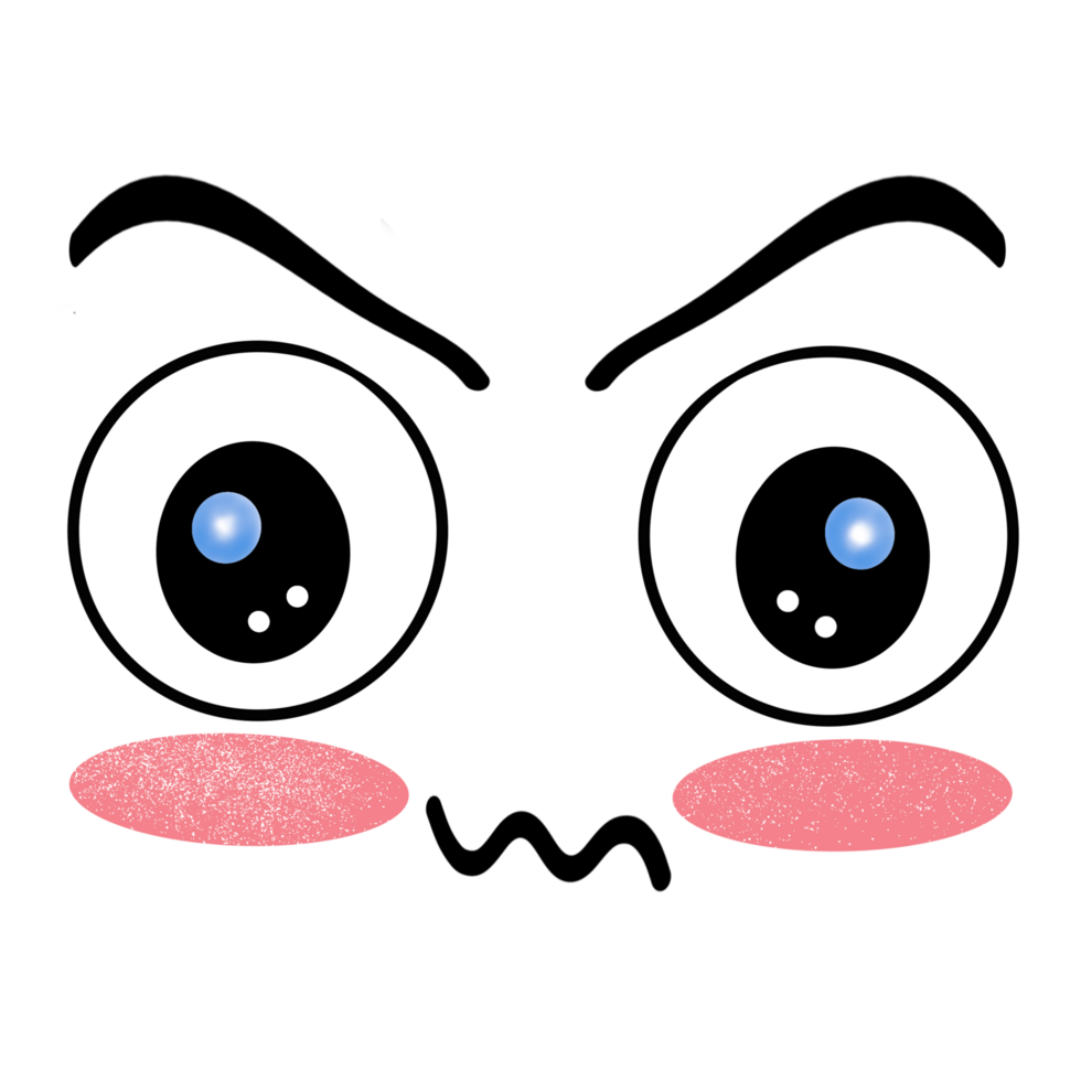 Scary cartoon face with wavy eyebrows png