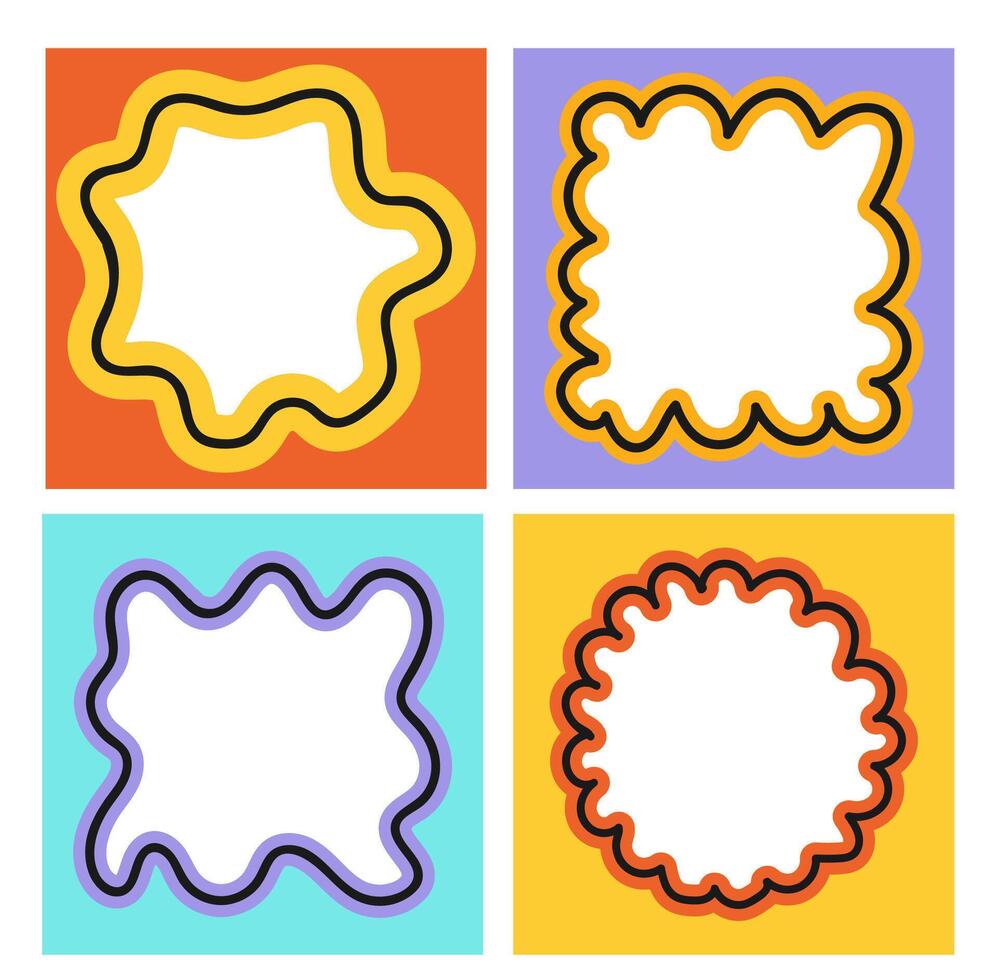 Wave scalloped edge wavy abstract frame. Retro aesthetic zigzag text box silhouette. Design elements for a social media story or post. Circle and square shape vector