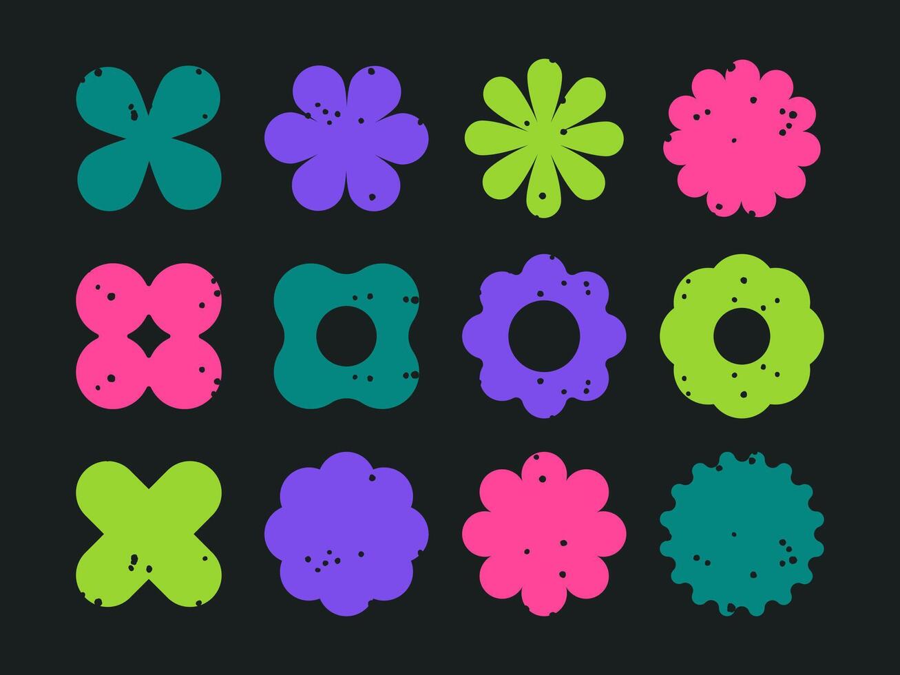 Geometric abstract shapes. Contemporary brutalist y2k figures, star, circle and flower shapes, bauhaus graphic elements flat Illustration set. Modern design shapes vector