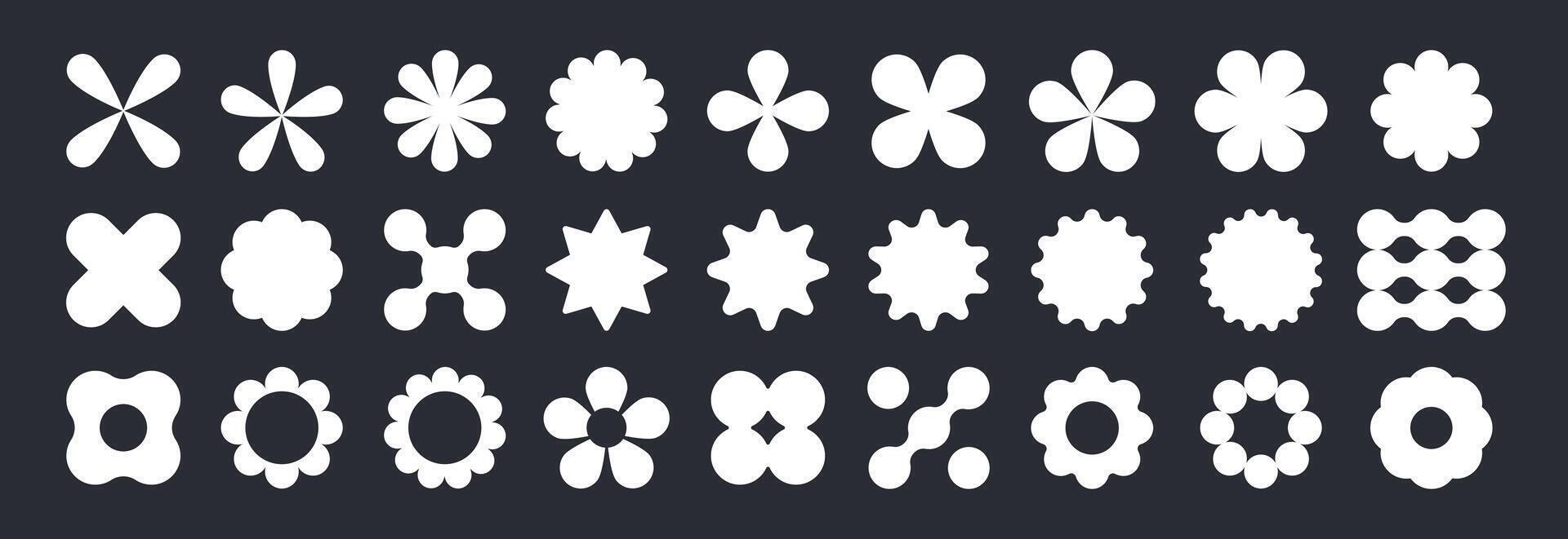 Modern brutalism shapes. Abstract geometric y2k figures, bauhaus graphic elements, star, circle and flower shapes flat Illustration set. Contemporary design shapes collection vector
