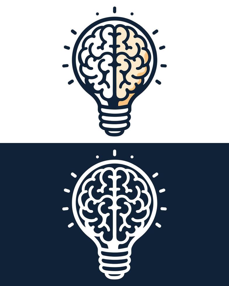 Idea and Mind Logo with Brain and Light Bulb vector