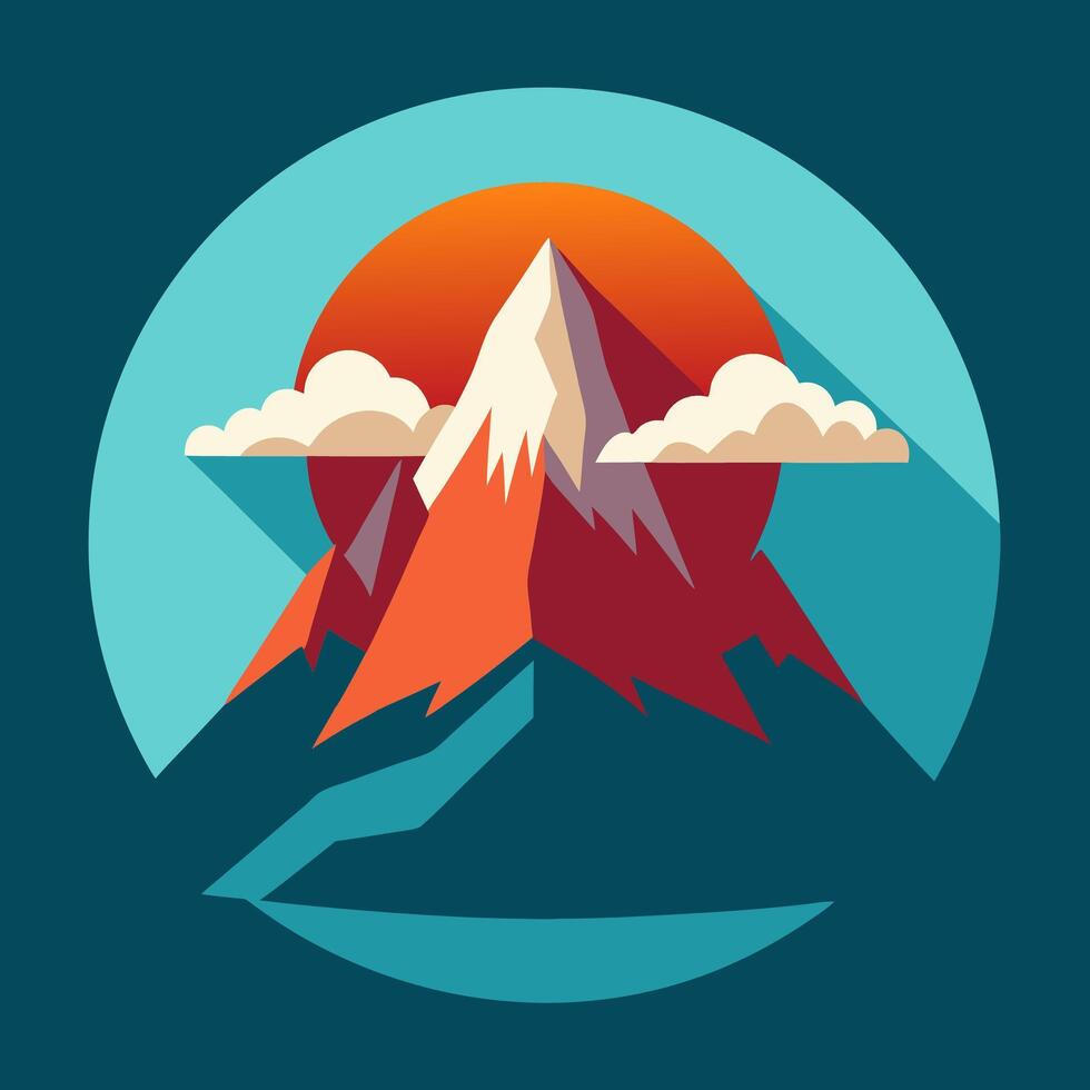 a mountain with clouds and sun in the background vector