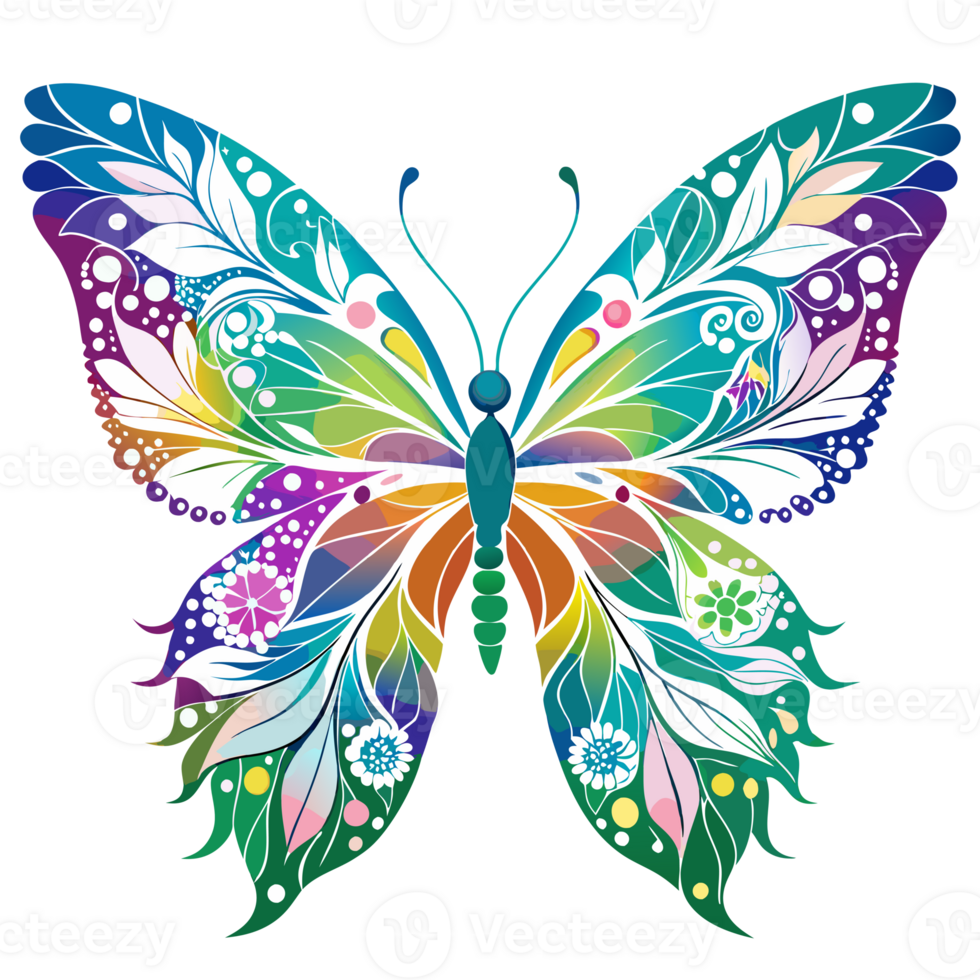 A butterfly with intricate and colorful wing patterns stands png