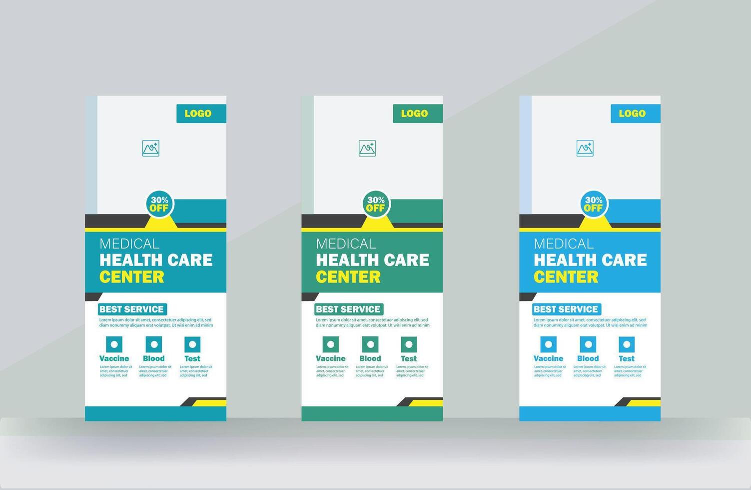 Medical healthcare hospital rack card flyer roll up promotion rack card banner design template vector
