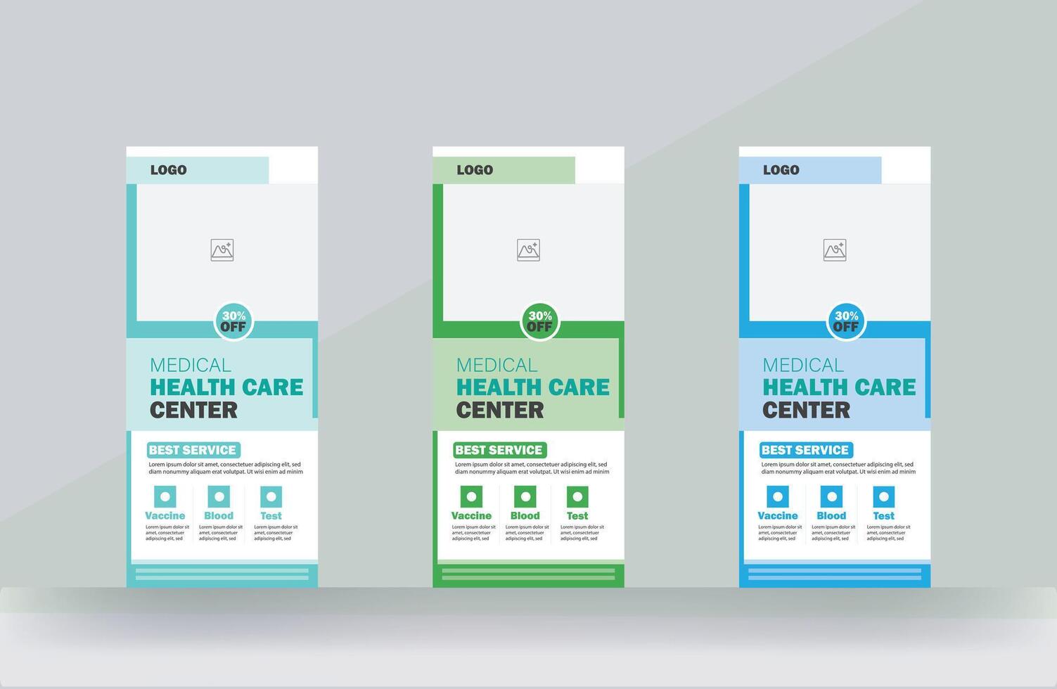 Medical rack card flyer roll up healthcare hospital banner design template vector