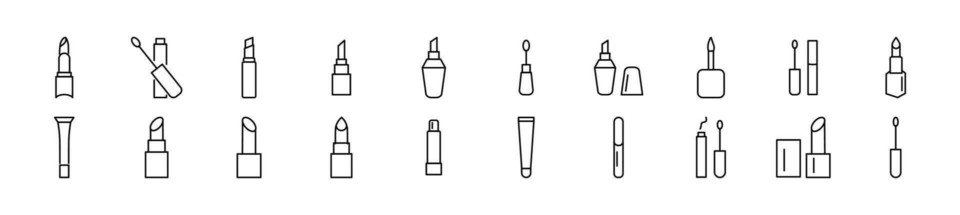 Collection of thin line icons of lipstick. Editable stroke. Simple linear illustration for web sites, newspapers, articles book vector