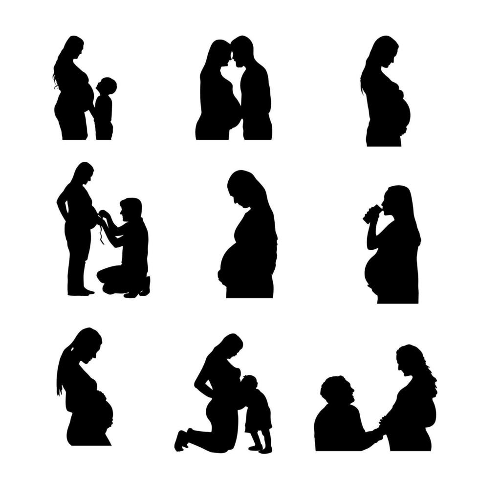 illustration silhouette pregnant mom good for sticker icon, bundle set pregnant mom. vector