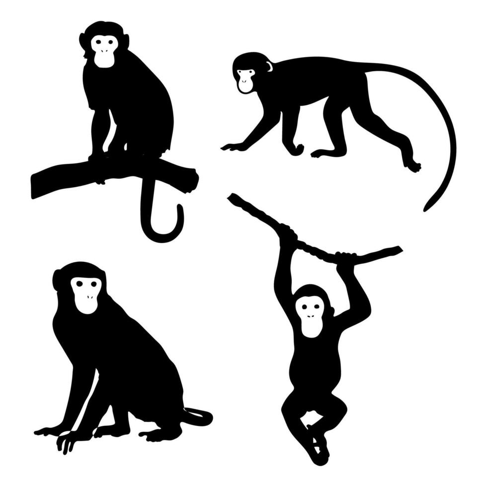 illustration silhouette monkey good for logo, silhouette set monkey. vector